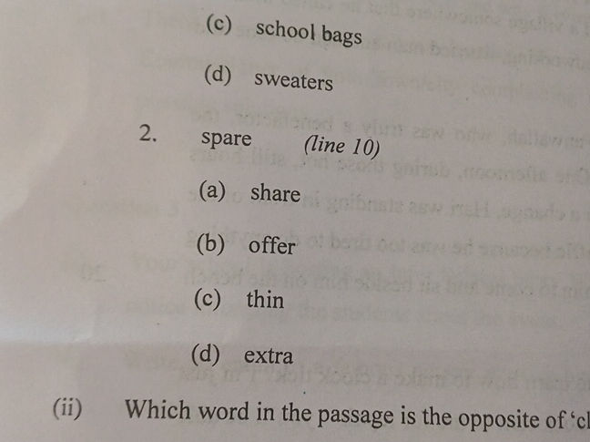 2 spare (line 10) (a) share (b) offer (c)