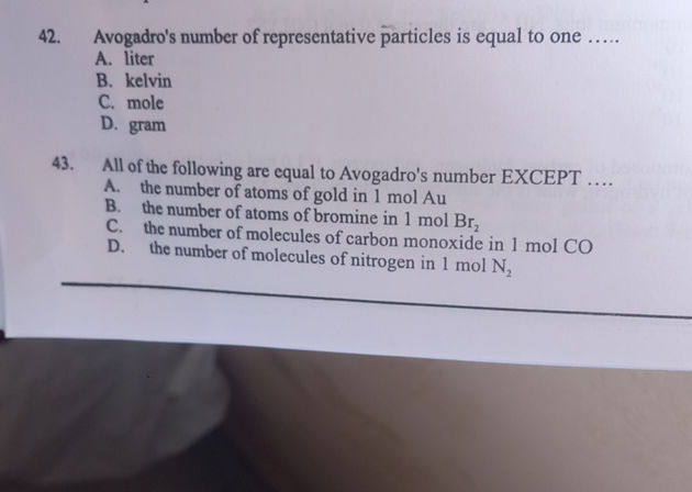 42 Avogadros number of representative | StudyX