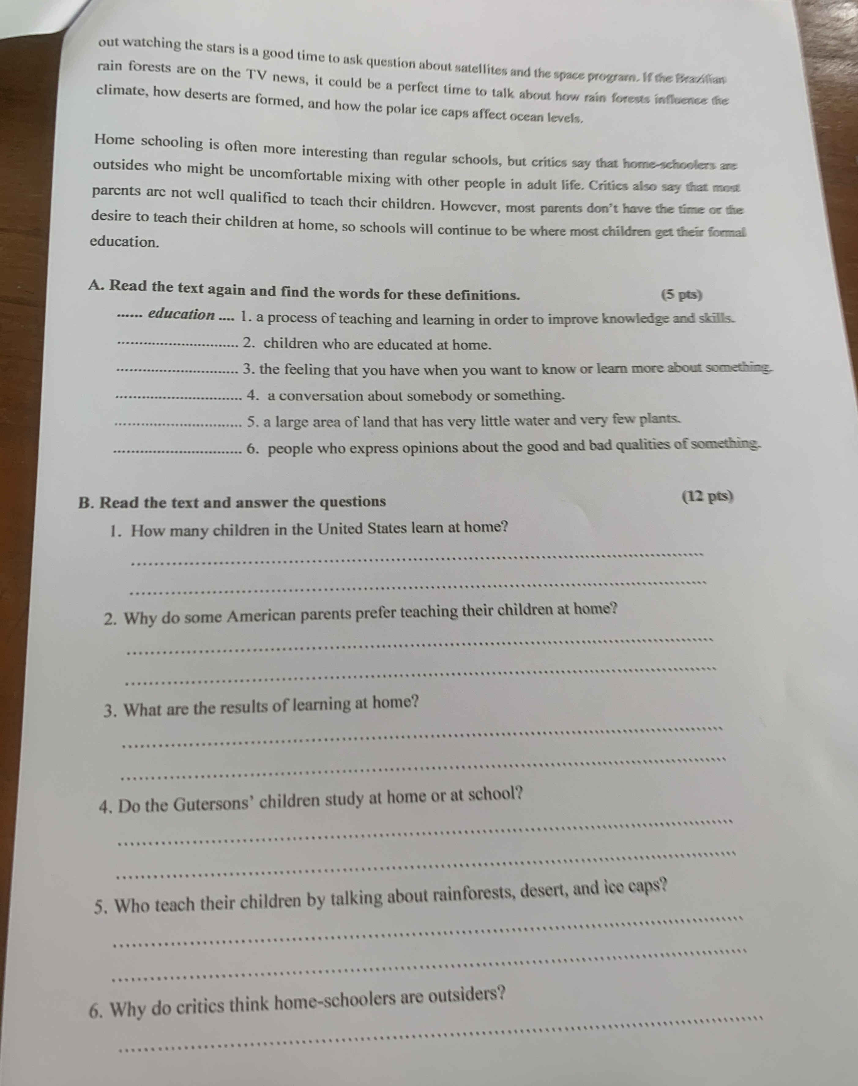 A Read the text again and find the words for | StudyX