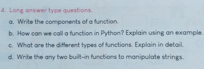 4 Long answer type questions a Write the | StudyX