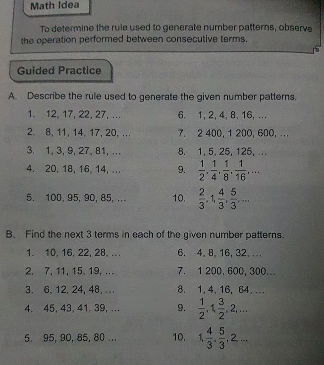 Math Idea To determine the rule used to | StudyX