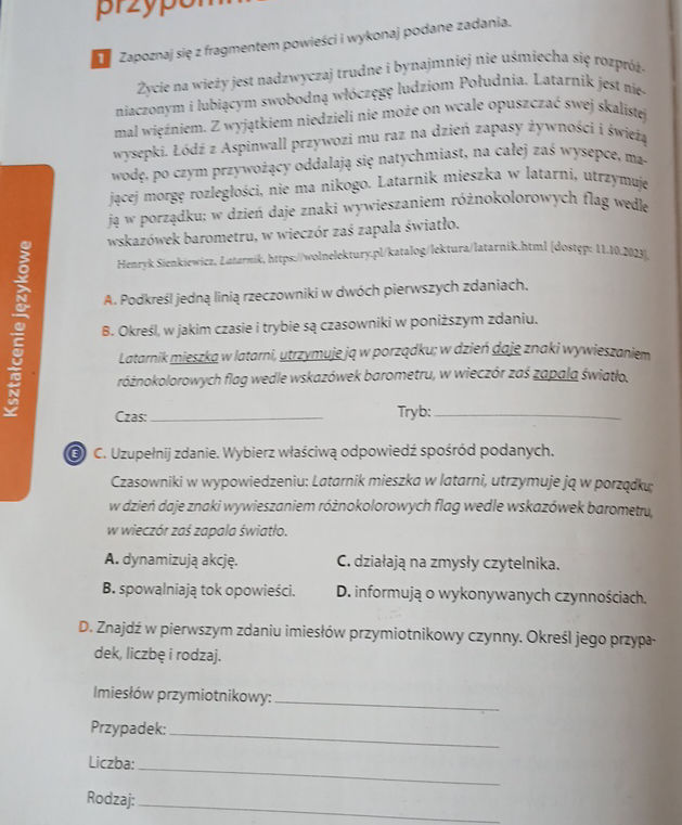 Zapoznaj si z fragmentem powieci i wykonaj | StudyX