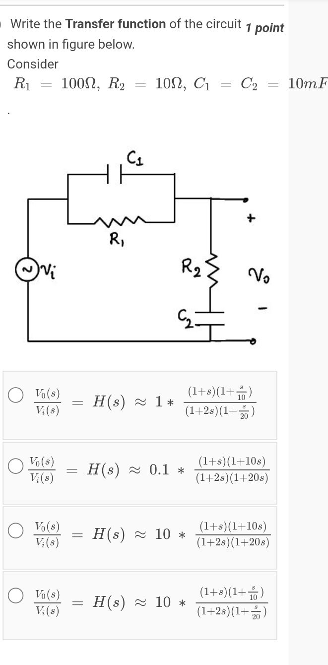 Transfer Function Example Circuit Write the Transfer function of the circuit | StudyX