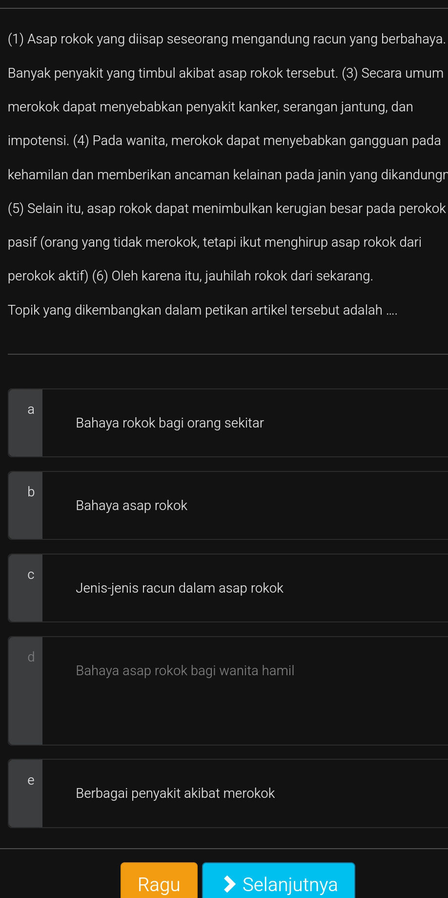 Asap Rokok Racun (1) Asap rokok yang diisap seseorang | StudyX