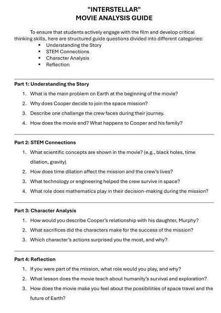 INTERSTELLAR MOVIE ANALYSIS GUIDE To ensure