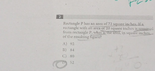 72 Inch Square Rectangle P has an area of 72 square inches