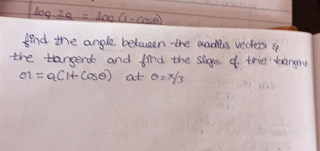 Find the angle between the radius vector and
