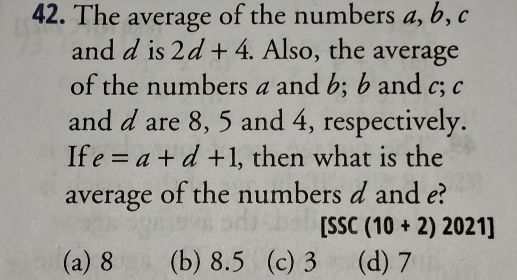 42 The average of the numbers a b c and d is