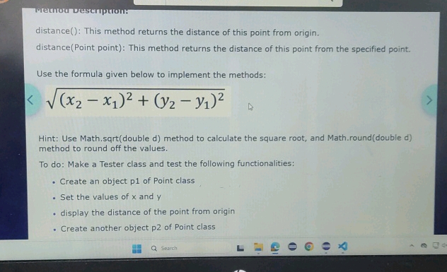 Method Description distance() This method | StudyX