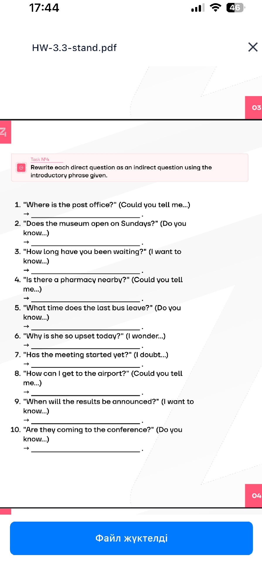 Task №4 Rewrite each direct question as an
