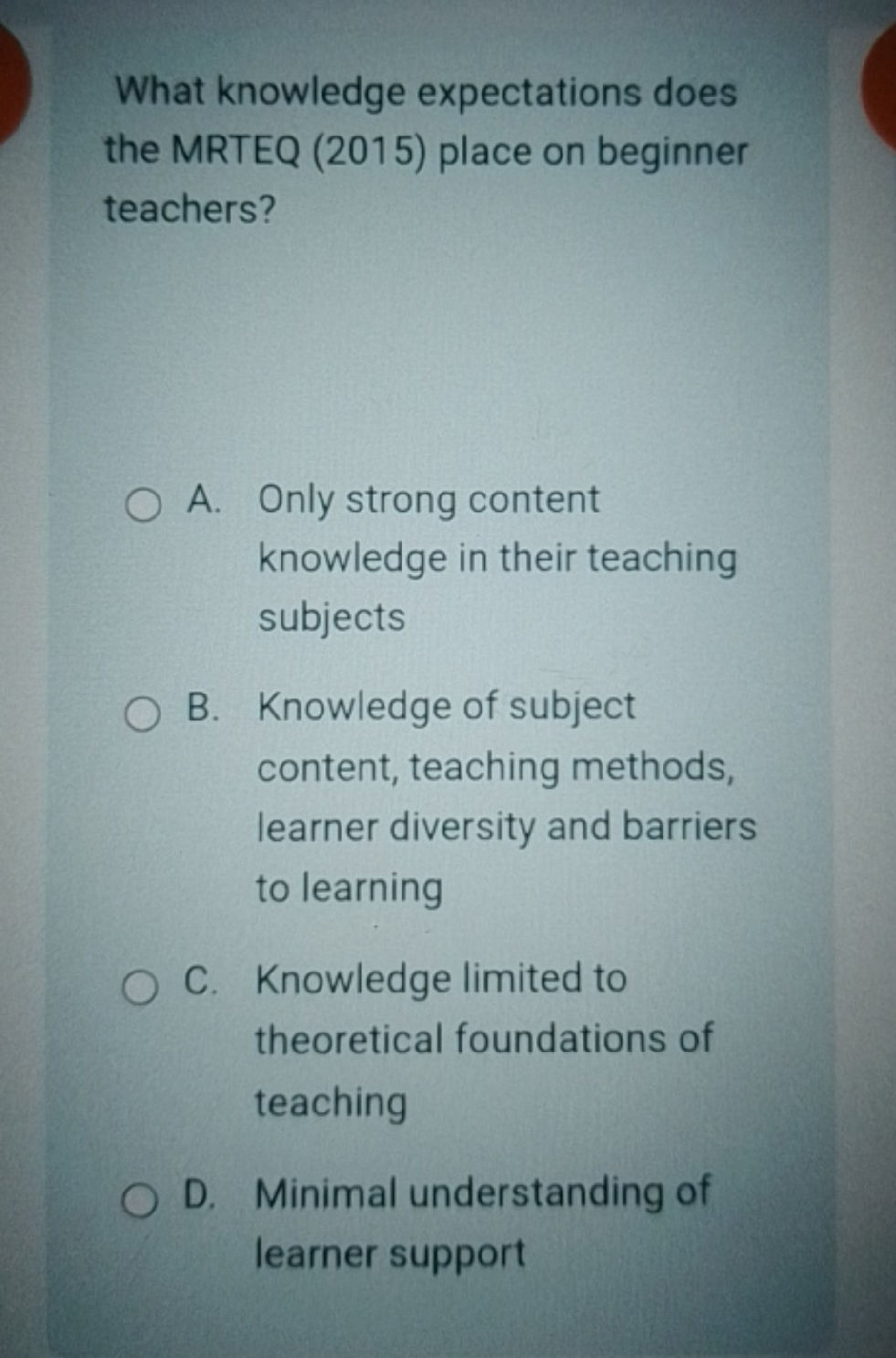 Expected Knowledge What knowledge expectations does the MRTEQ