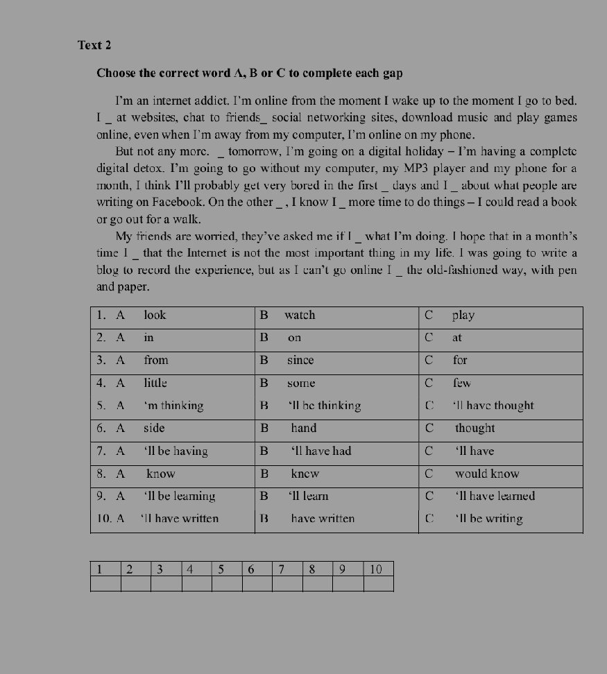 Text 2 Choose the correct word A, B or C to