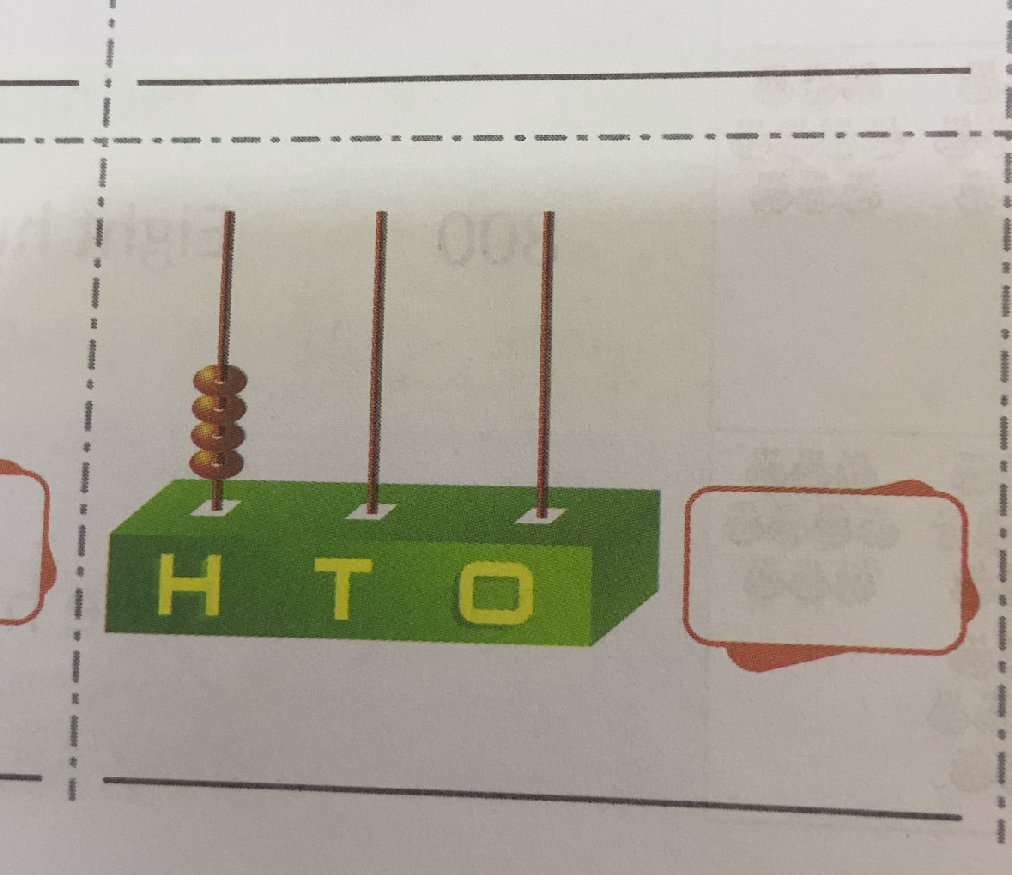 The image shows an abacus with the labels H,