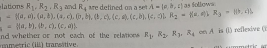 Relations R1, R2, R3 and R4 are defined on a