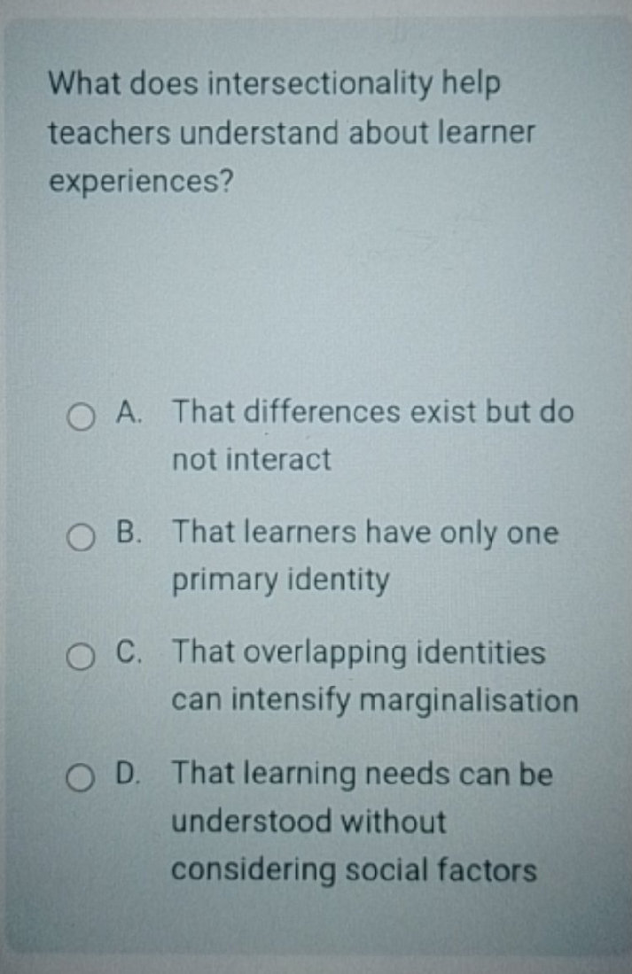What does intersectionality help teachers