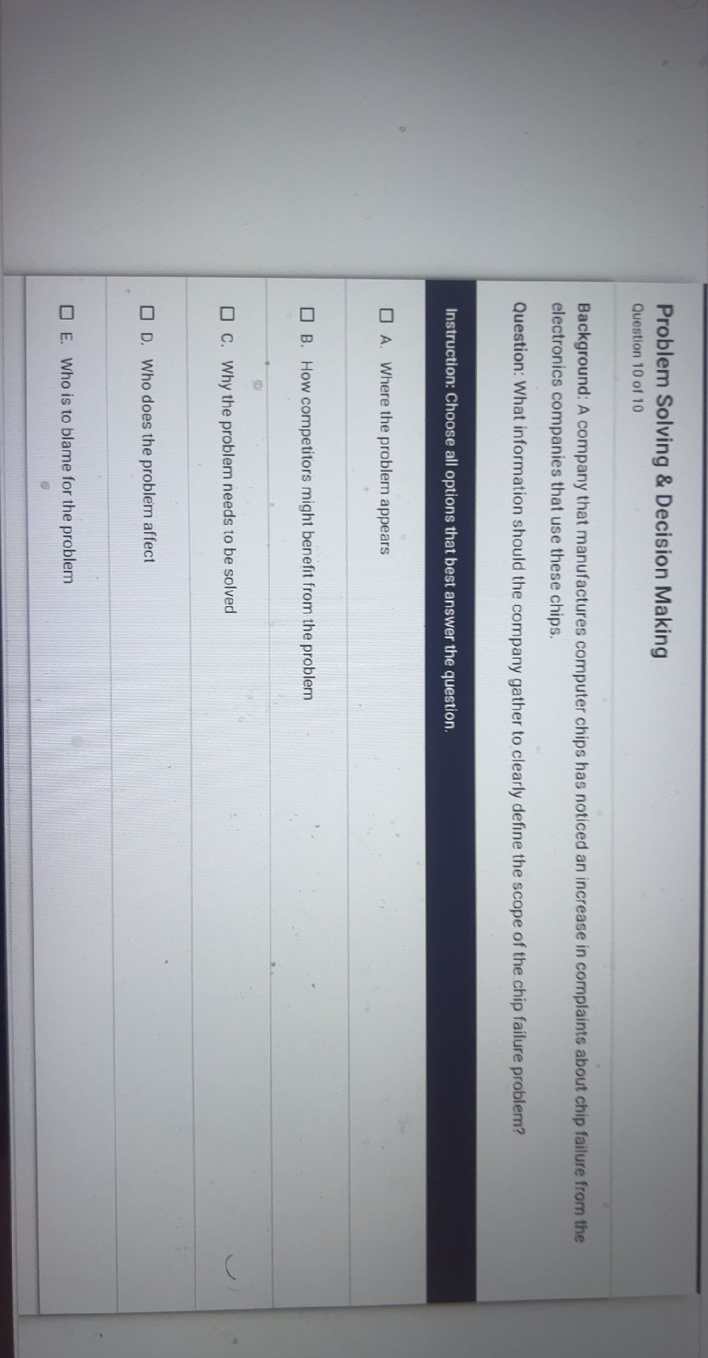 Problem Solving Decision Making Question 10