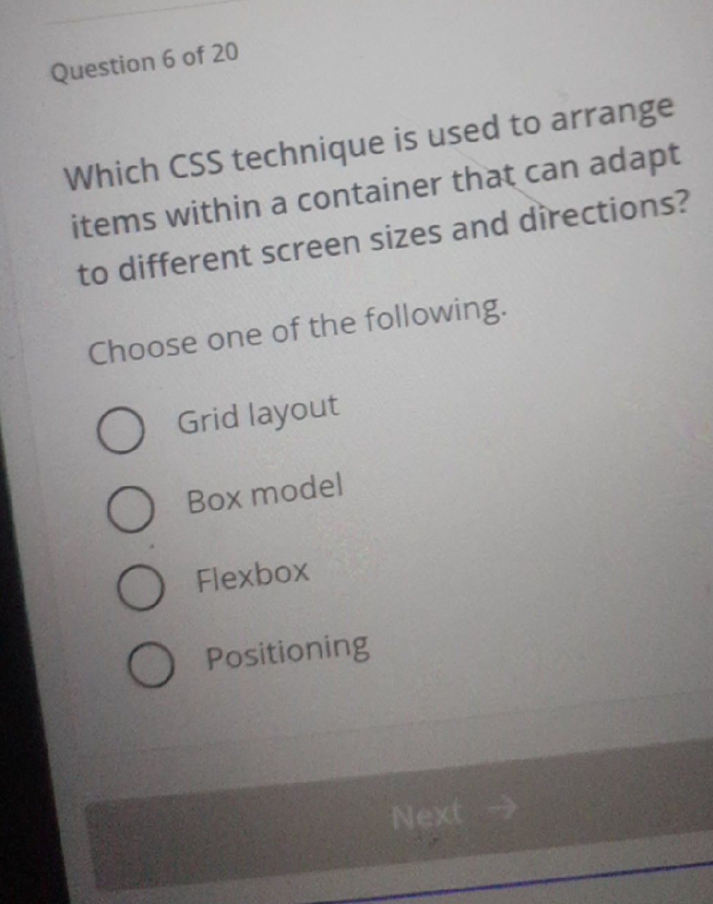 Which CSS technique is used to arrange items