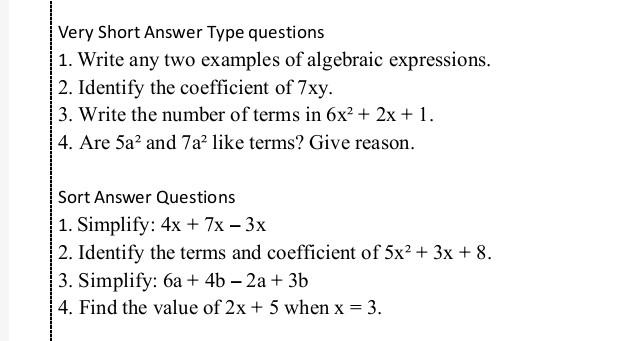 Very Short Answer Type questions 1. Write