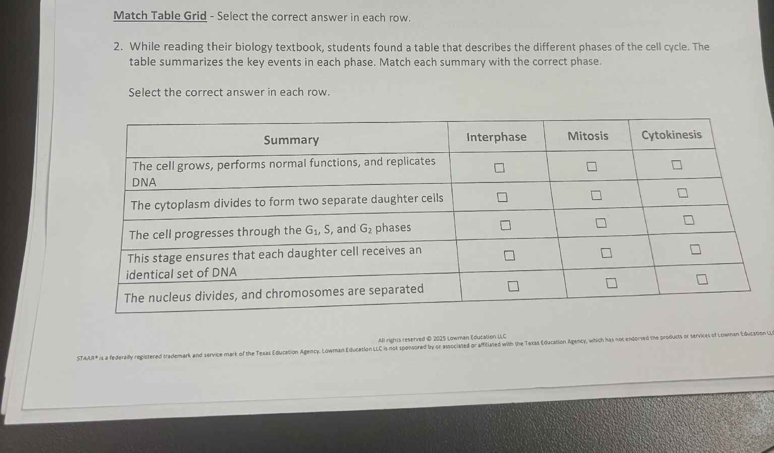 Match Table Grid - Select the correct answer