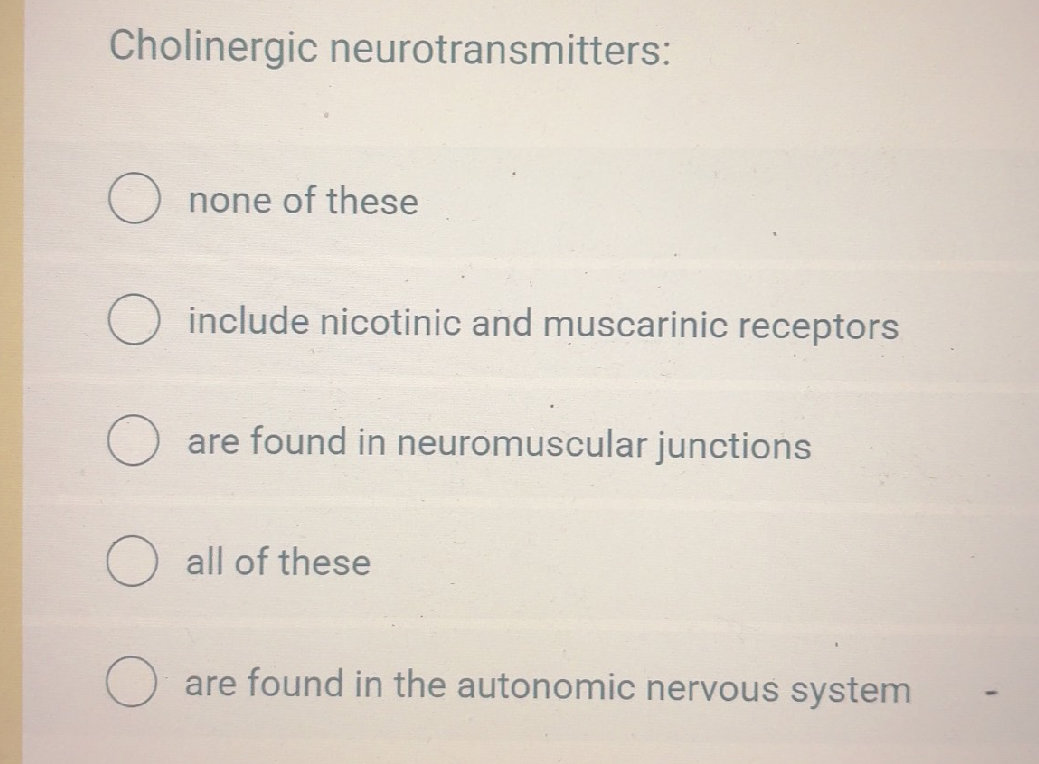 Cholinergic neurotransmitters: none of these