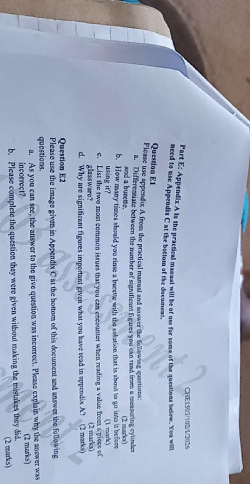 Part E: Appendix A in the practical manual
