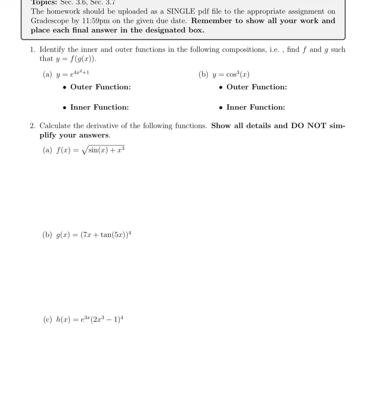 Outer Function Math Identify the inner and outer functions in