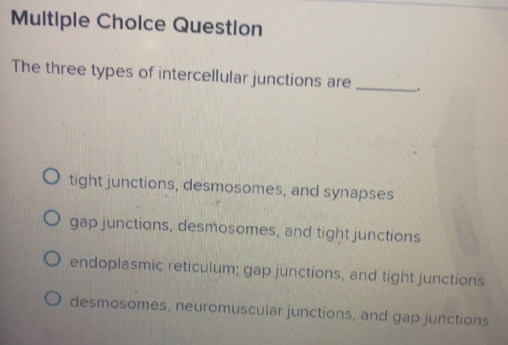 The three types of intercellular junctions