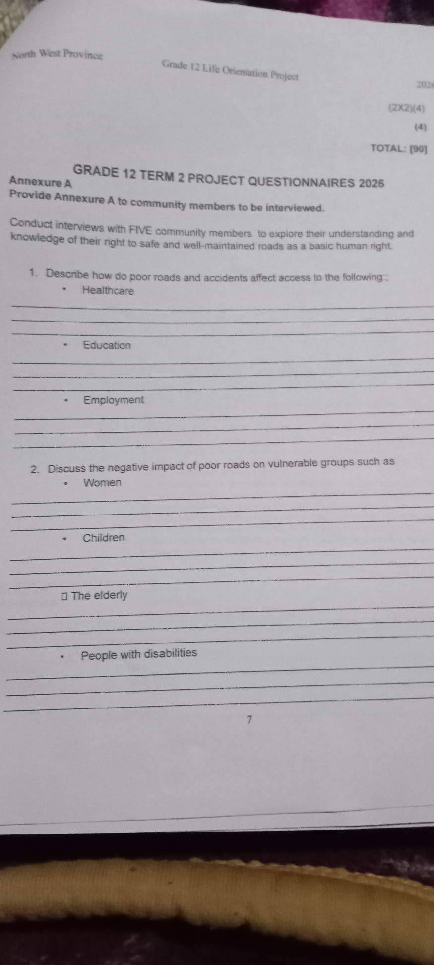 Annexure A GRADE 12 TERM 2 PROJECT