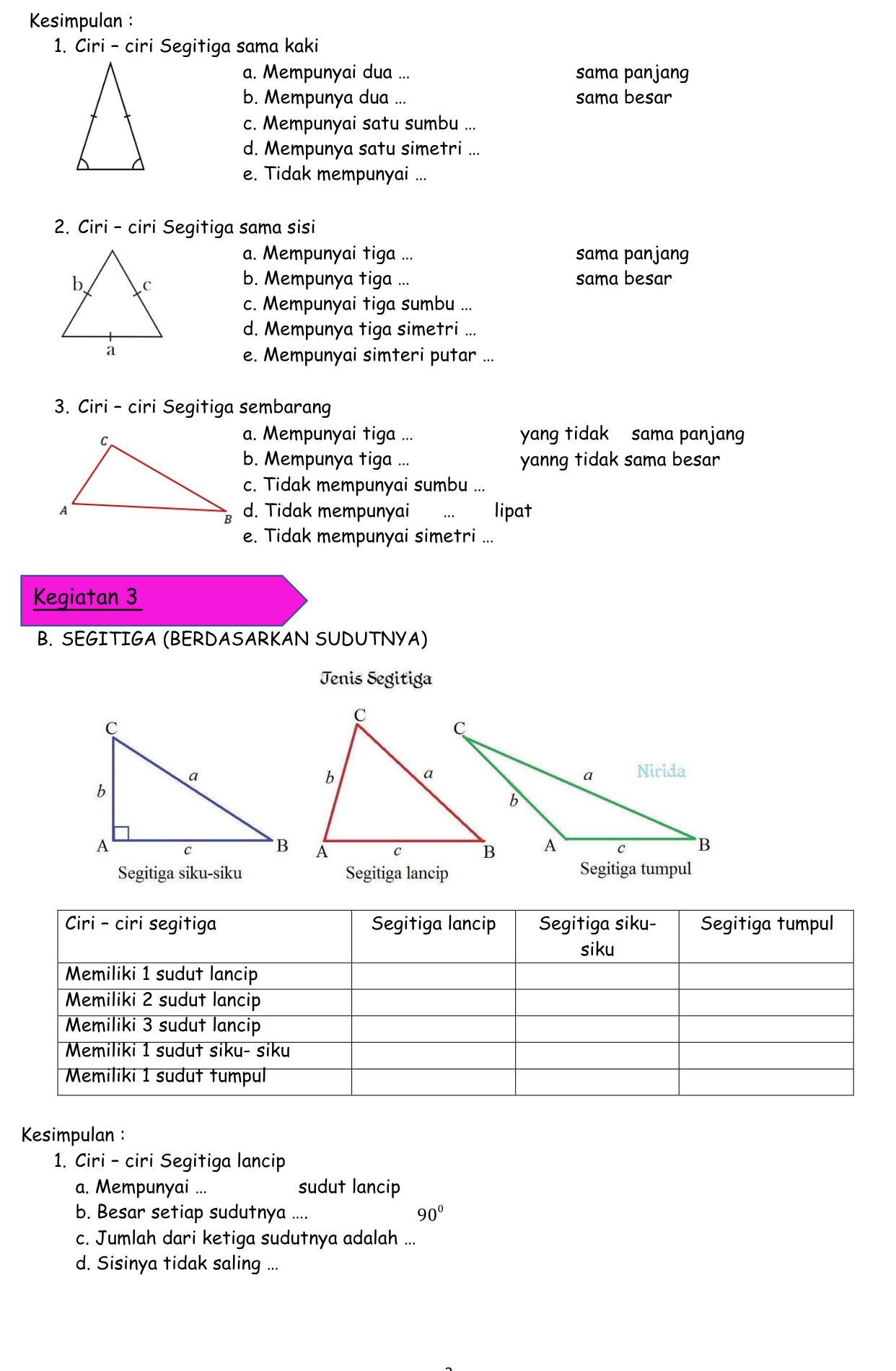 B. SEGITIGA (BERDASARKAN SUDUTNYA) Jenis