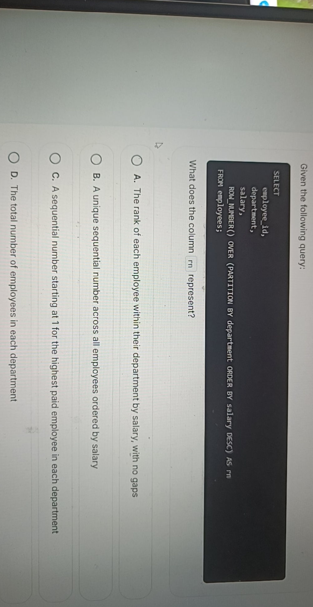 Given the following query: SELECT