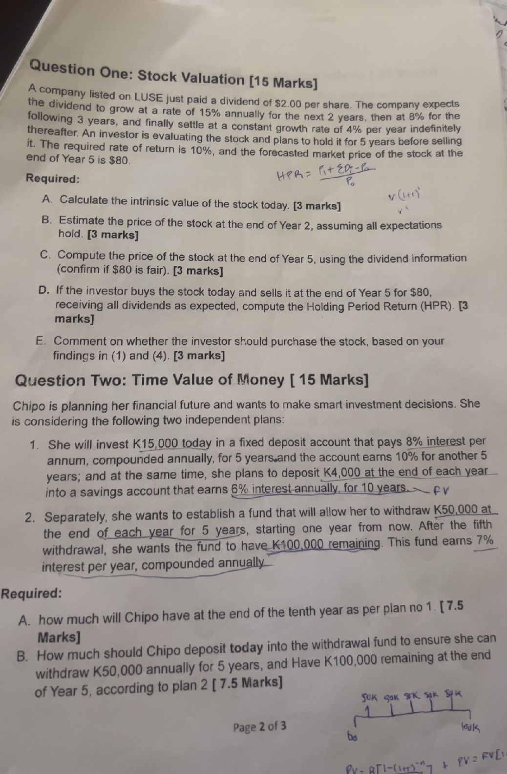 Question One: Stock Valuation [15 Marks] A