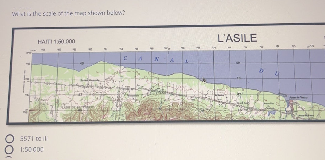 What is the scale of the map shown below? A.