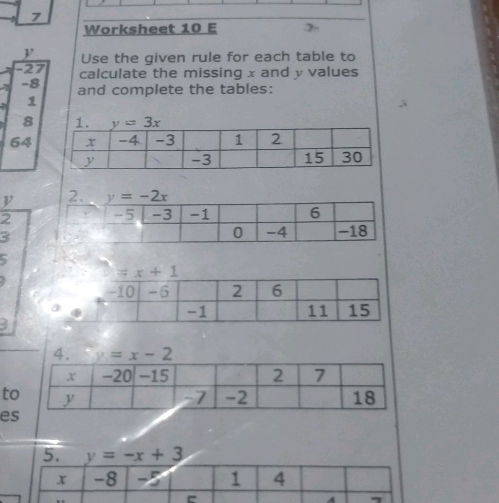 Worksheet 10 E Use the given rule for each