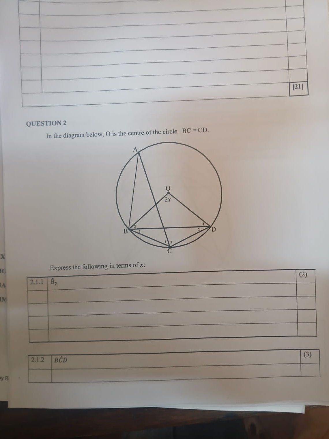 In the diagram below, O is the centre of the