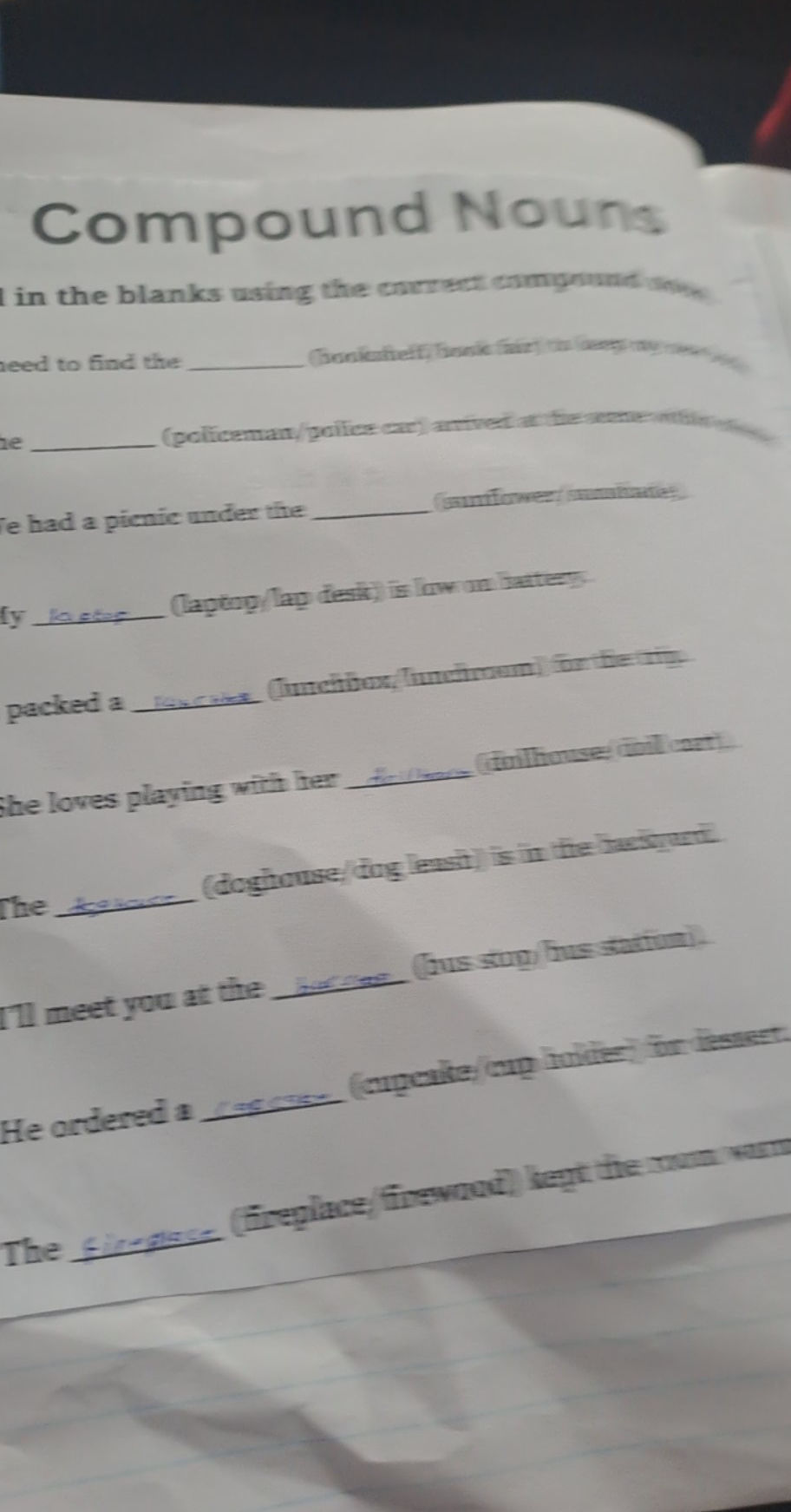 Compound Nouns Fill in the blanks using the