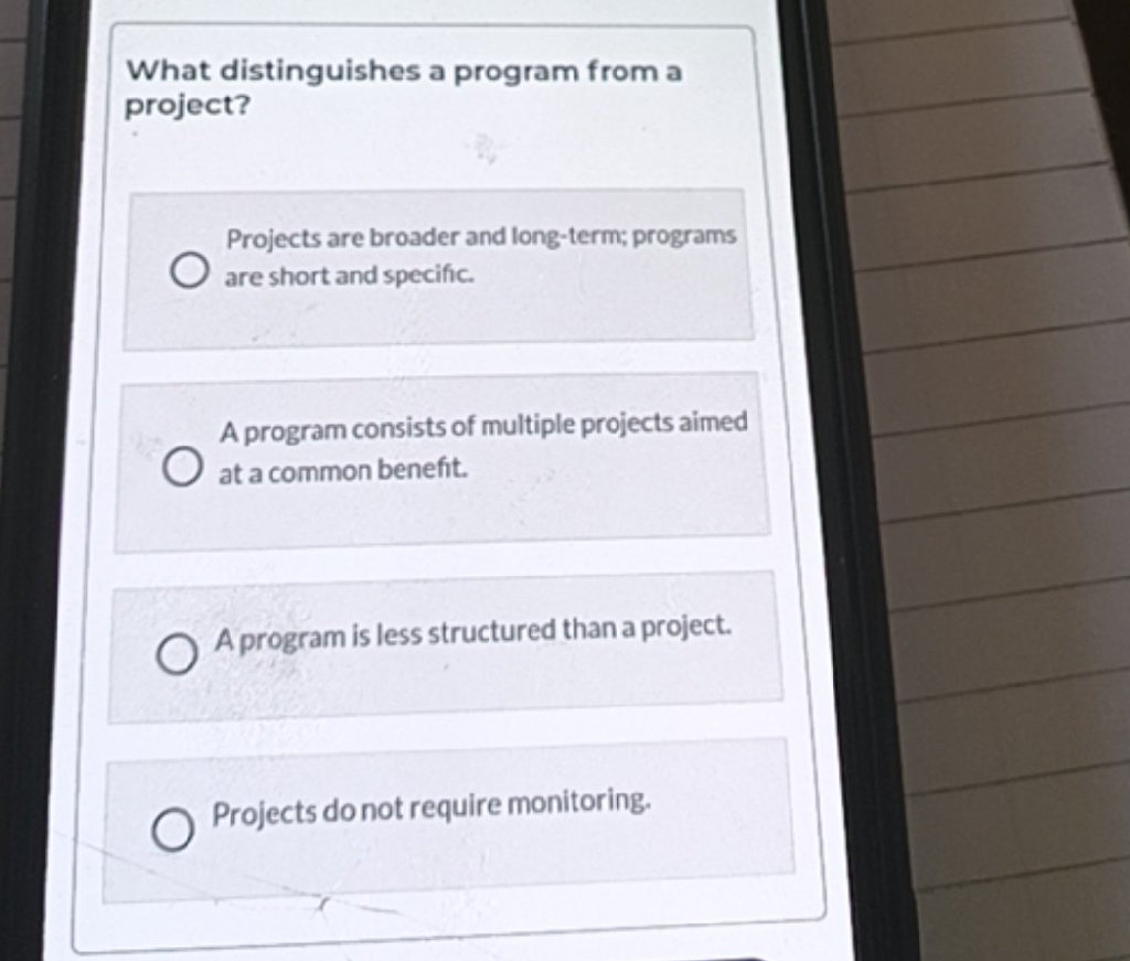 No Project Programme What distinguishes a program from a project?
