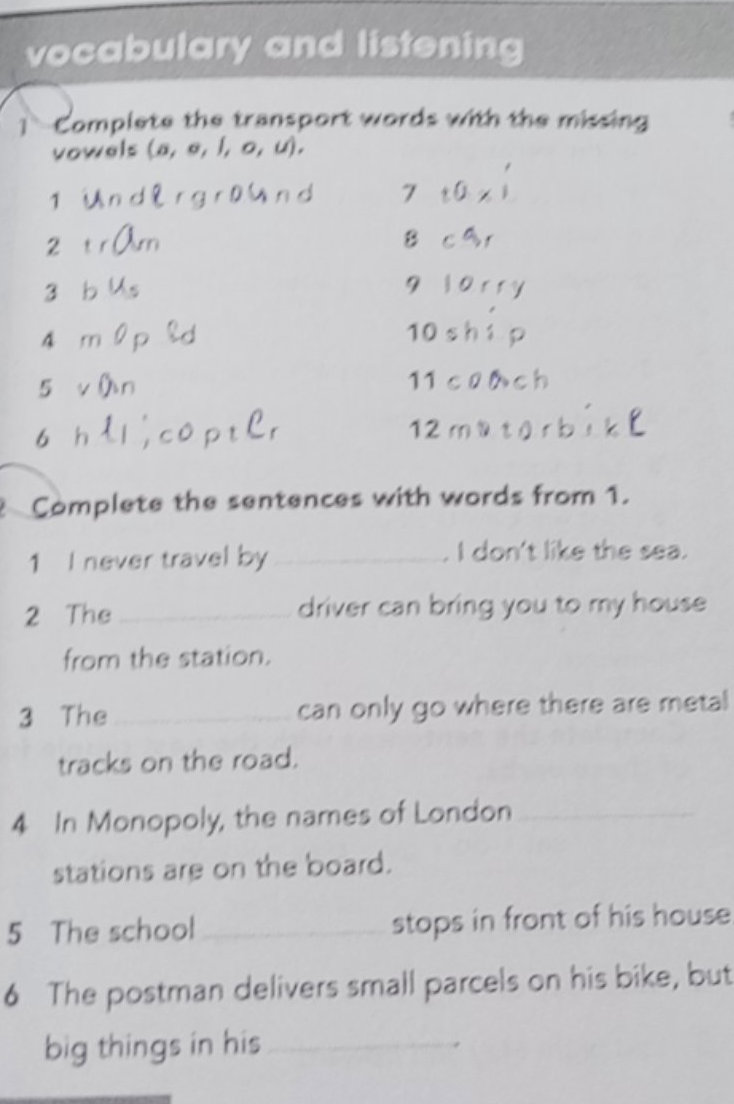 Loop Words Transports Complete the transport words with the