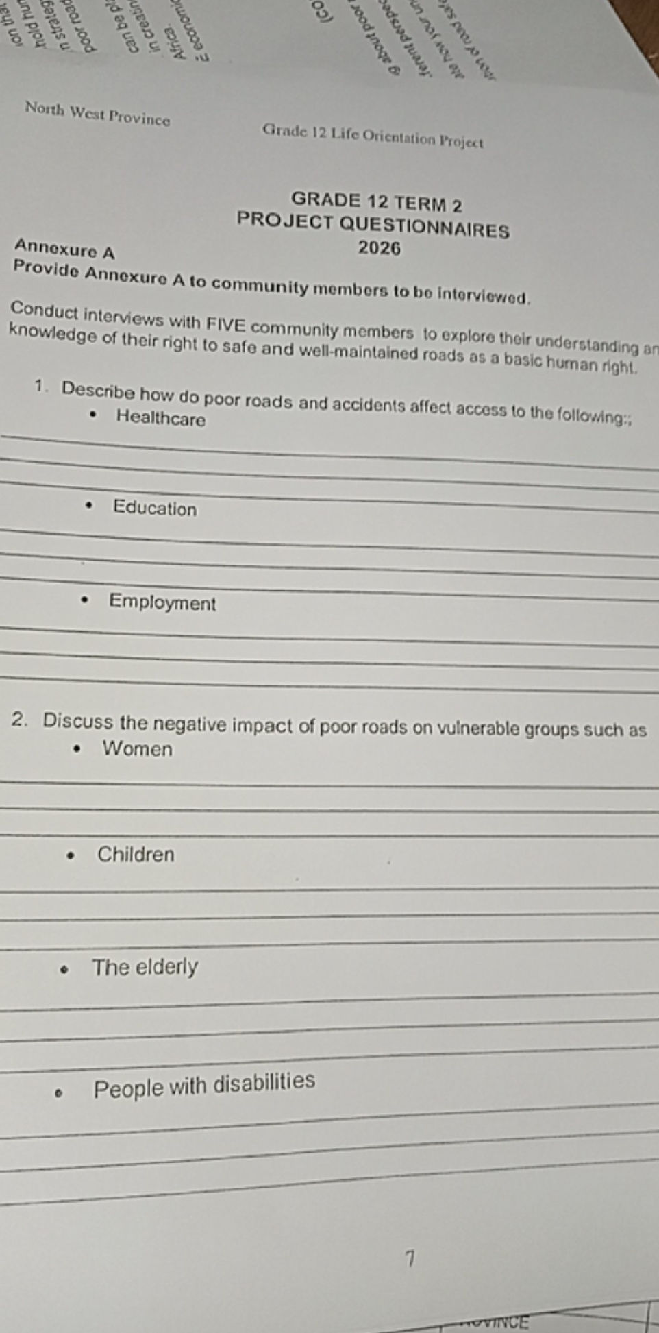 GRADE 12 TERM 2 PROJECT QUESTIONNAIRES 2026