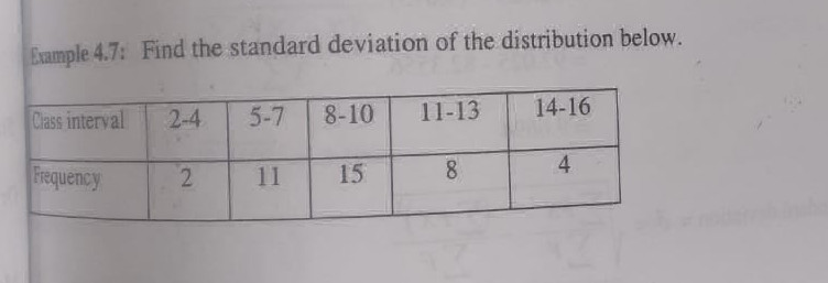 Example 4.7: Find the standard deviation of