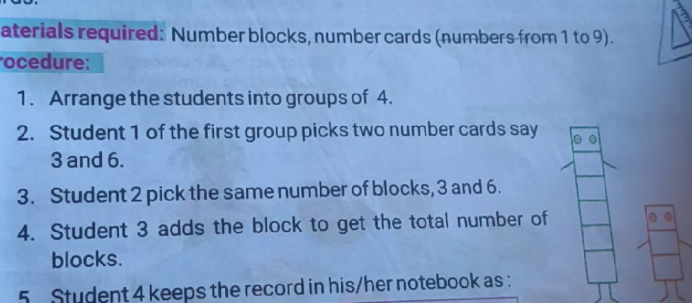 Materials required: Number blocks, number