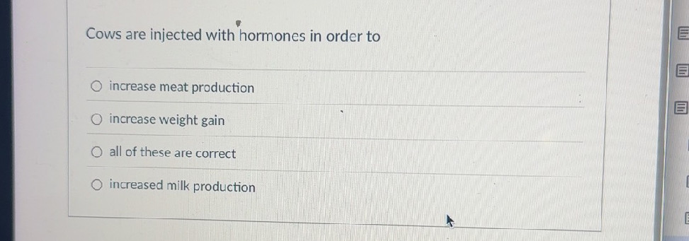 Cows are injected with hormones in order to
