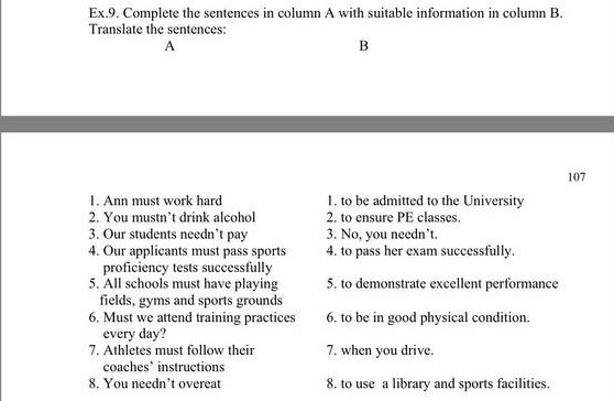 Column In A Sentence Ex.9. Complete the sentences in column A
