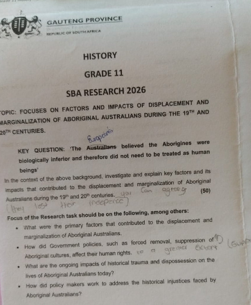 HISTORY GRADE 11 SBA RESEARCH 2026 TOPIC: