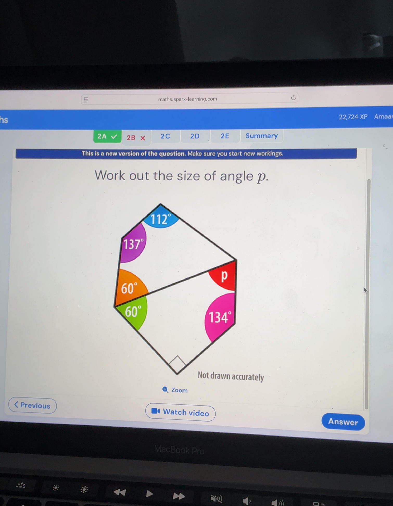 Work out the size of angle p. [Diagram of a