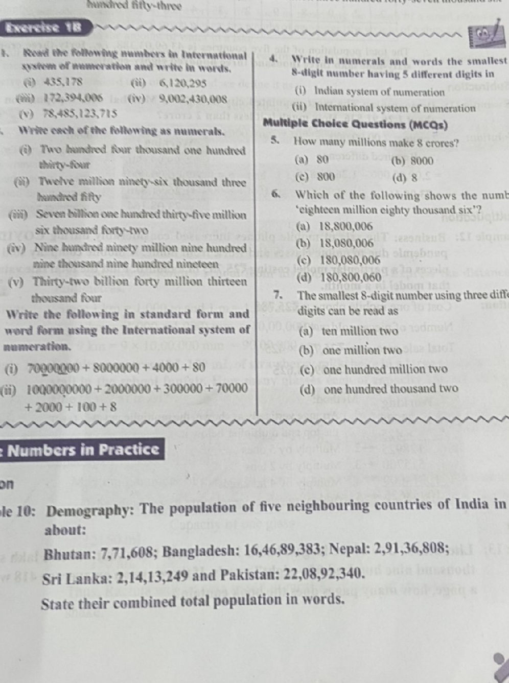 Read the following numbers in International