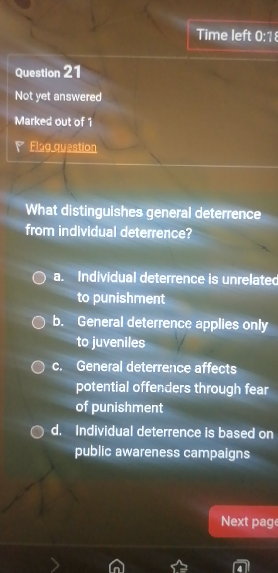 What distinguishes general deterrence from