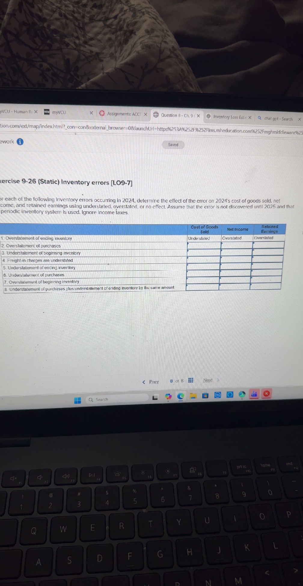 Exercise 9-26 (Static) Inventory errors