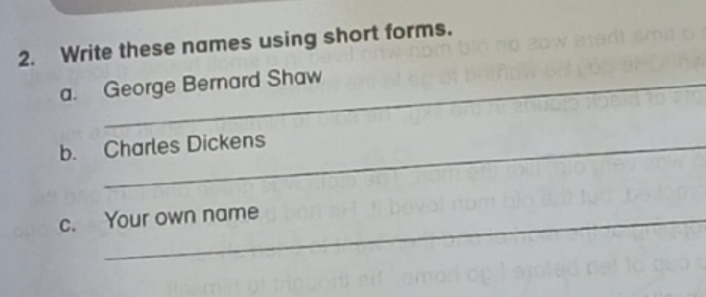 Shop Short Form Write these names using short forms. a.
