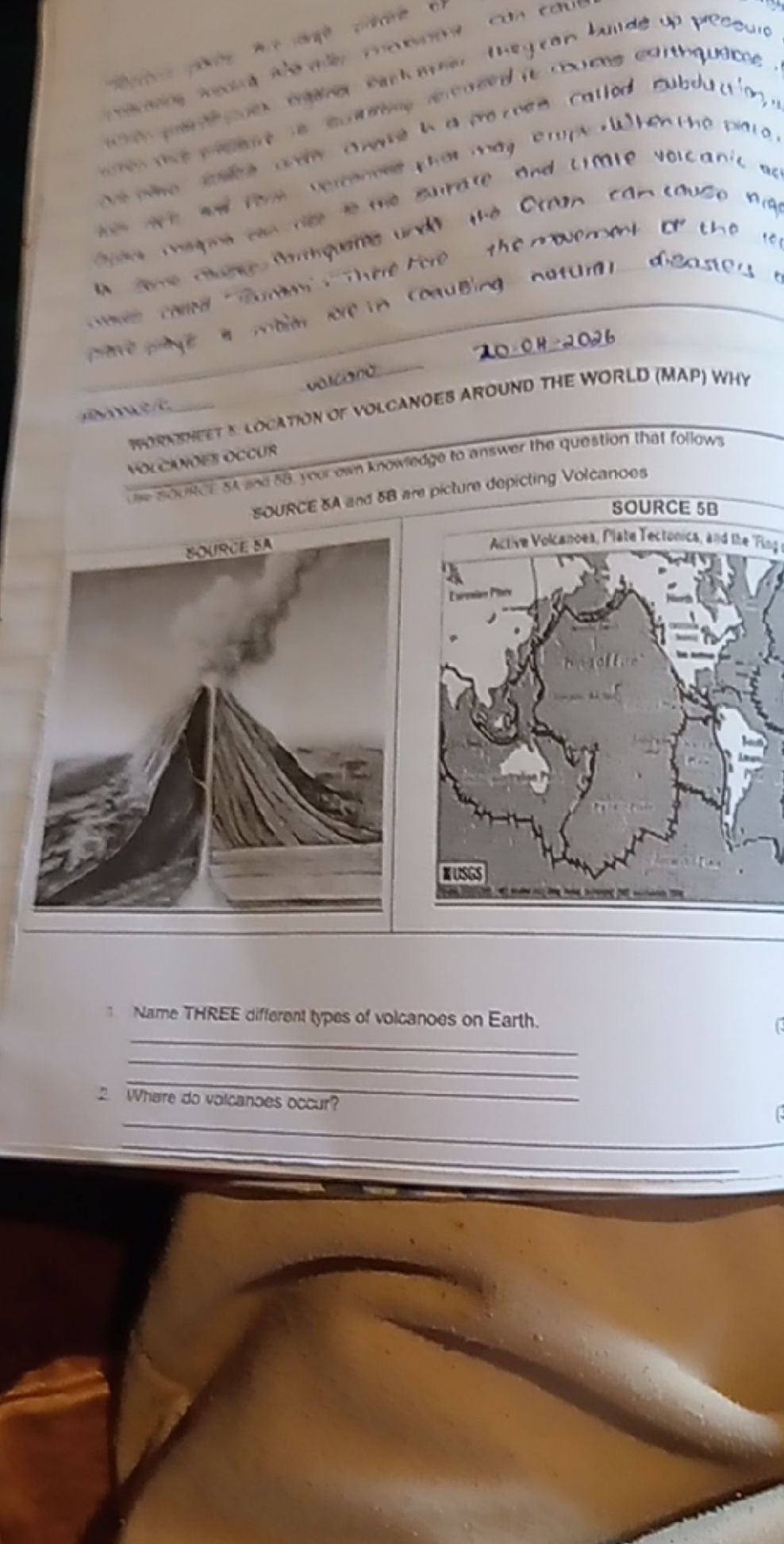 WORKSHEET LOCATION OF VOLCANOES AROUND THE