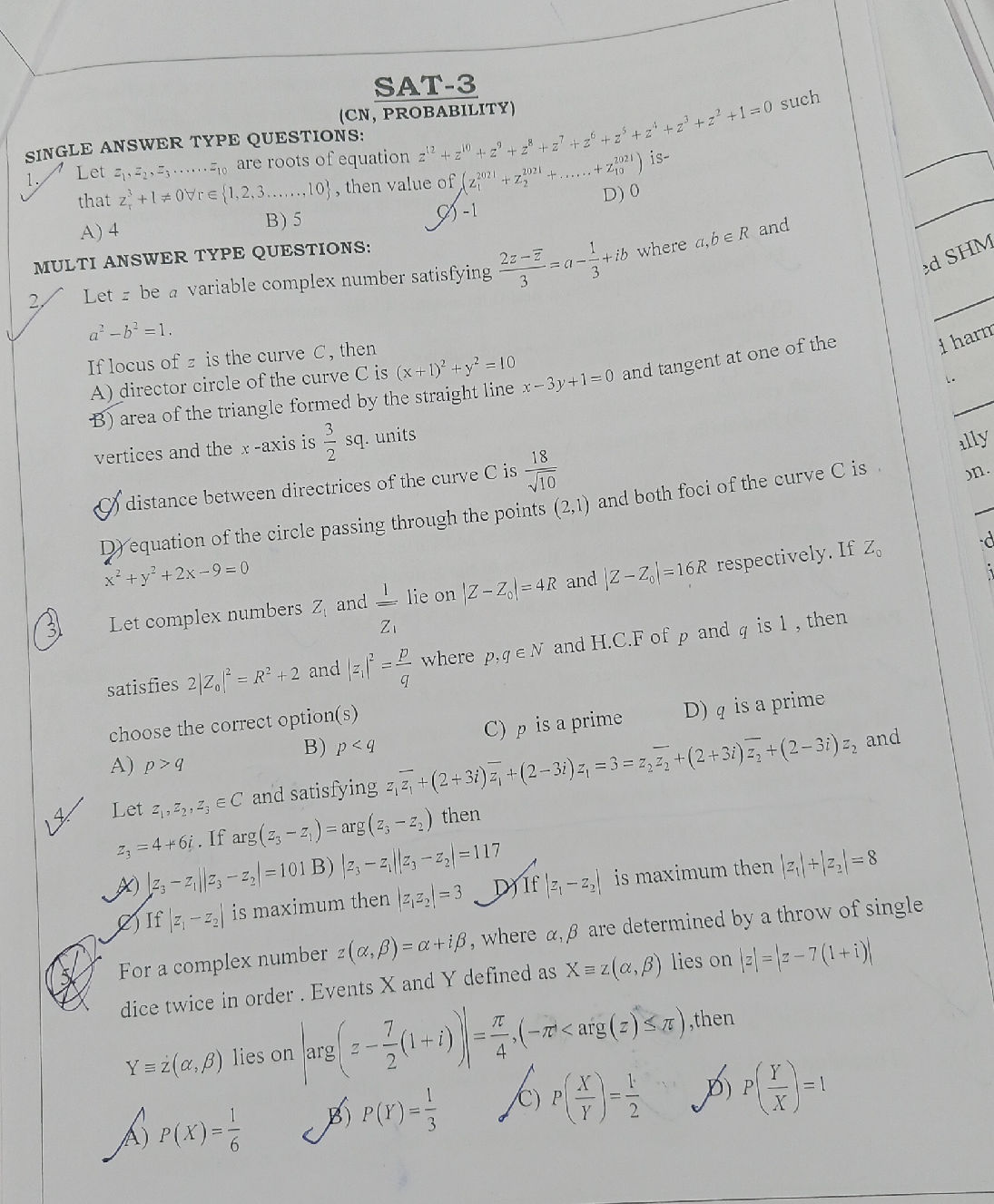Single Answer SINGLE ANSWER TYPE QUESTIONS: 1. Let $z_1, | StudyX